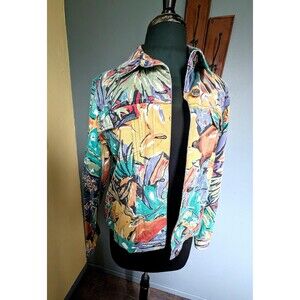 Vintage Tropical Floral Denim Jacket by Stonebridge Signature // Size Womens PM